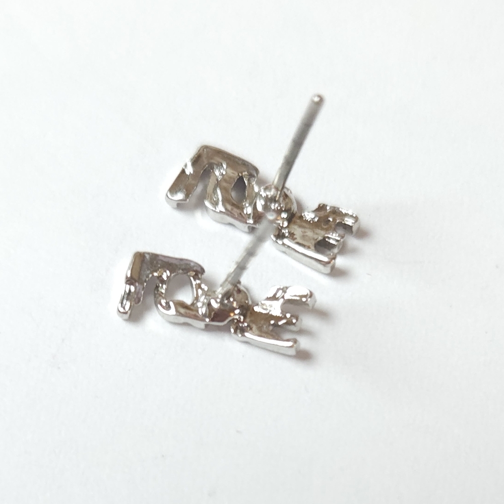 Dainty Silver LOVE Stud Earrings Word Earrings - Picture 9 of 9